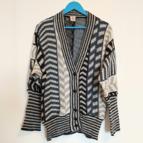 Vintage Fiore Womens Wool Cardigan S Oversized Artsy Geometric Cobain Italy Made - Picture 1 of 11